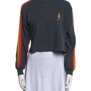 Aviator Nation Black Sweatshirt with Rainbow Sleeves